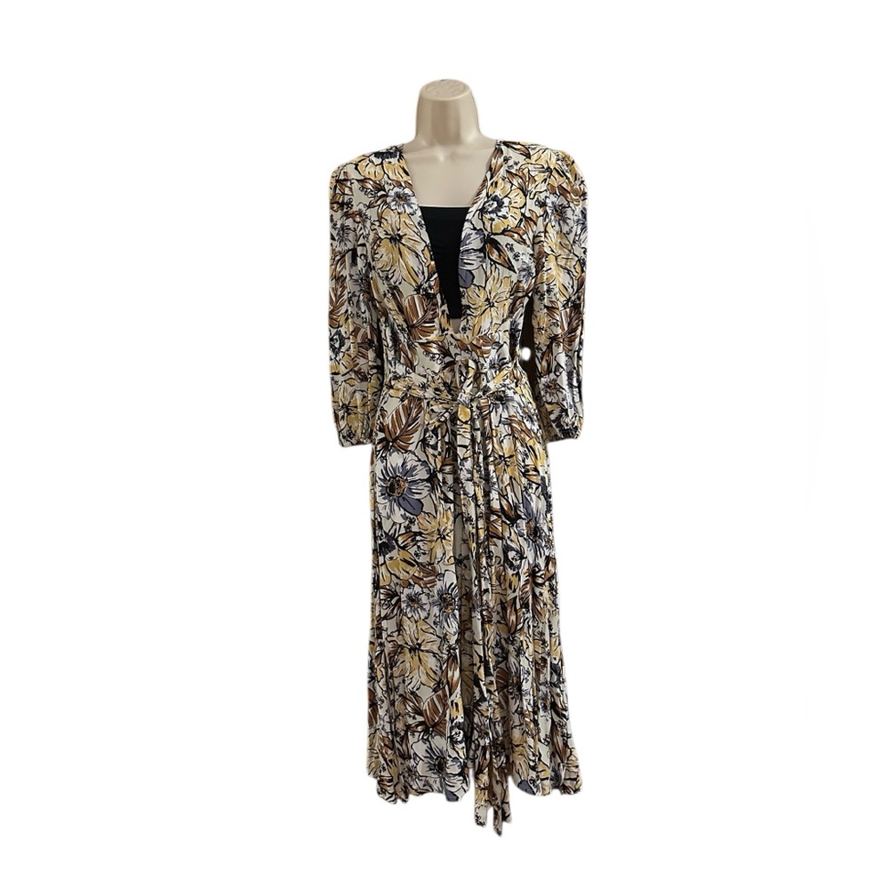 Faithfull the Brand Black and Gold Floral Long Sleeve Dress size 4